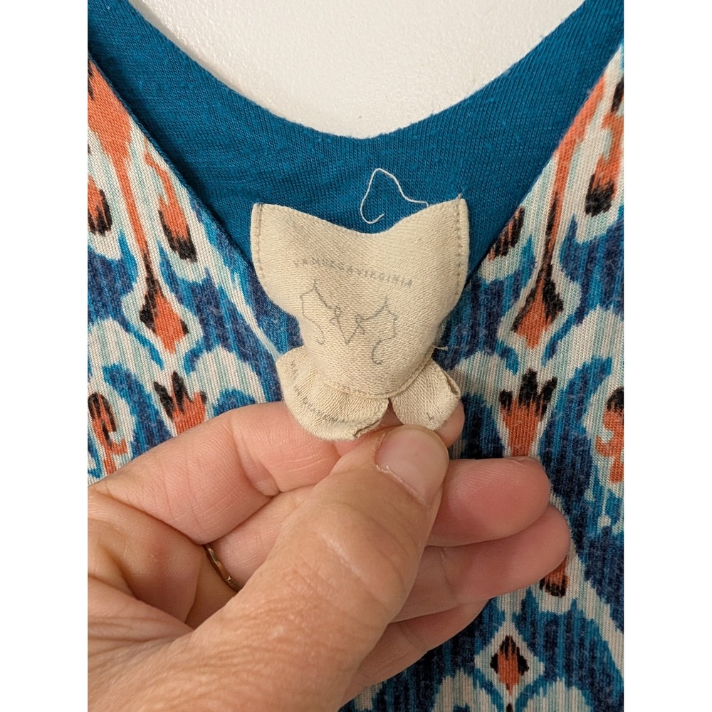 Vanessa Virginia Anthropologie Blue Ikat Maxi Dress Sleeveless large jersey Boho - Picture 4 of 7